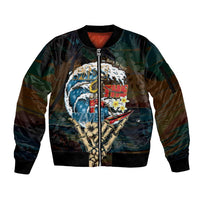 Aloha Hawaii Surfing Skull Sleeve Zip Bomber Jacket Shaka Skeleton Ride The Waves - Wonder Print Shop