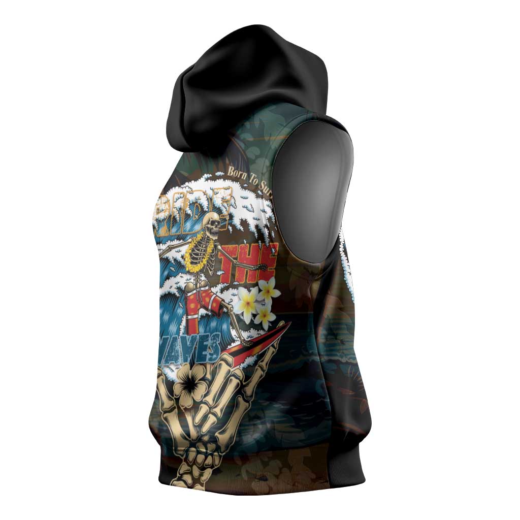 Aloha Hawaii Surfing Skull Sleeveless Hoodie Shaka Skeleton Ride The Waves - Wonder Print Shop