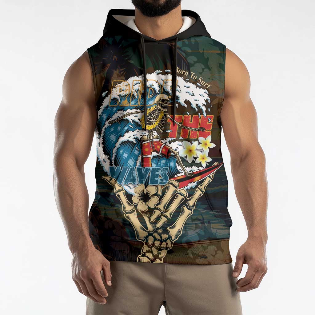 Aloha Hawaii Surfing Skull Sleeveless Hoodie Shaka Skeleton Ride The Waves - Wonder Print Shop