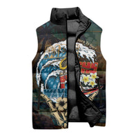Aloha Hawaii Surfing Skull Sleeveless Puffer Jacket Shaka Skeleton Ride The Waves - Wonder Print Shop