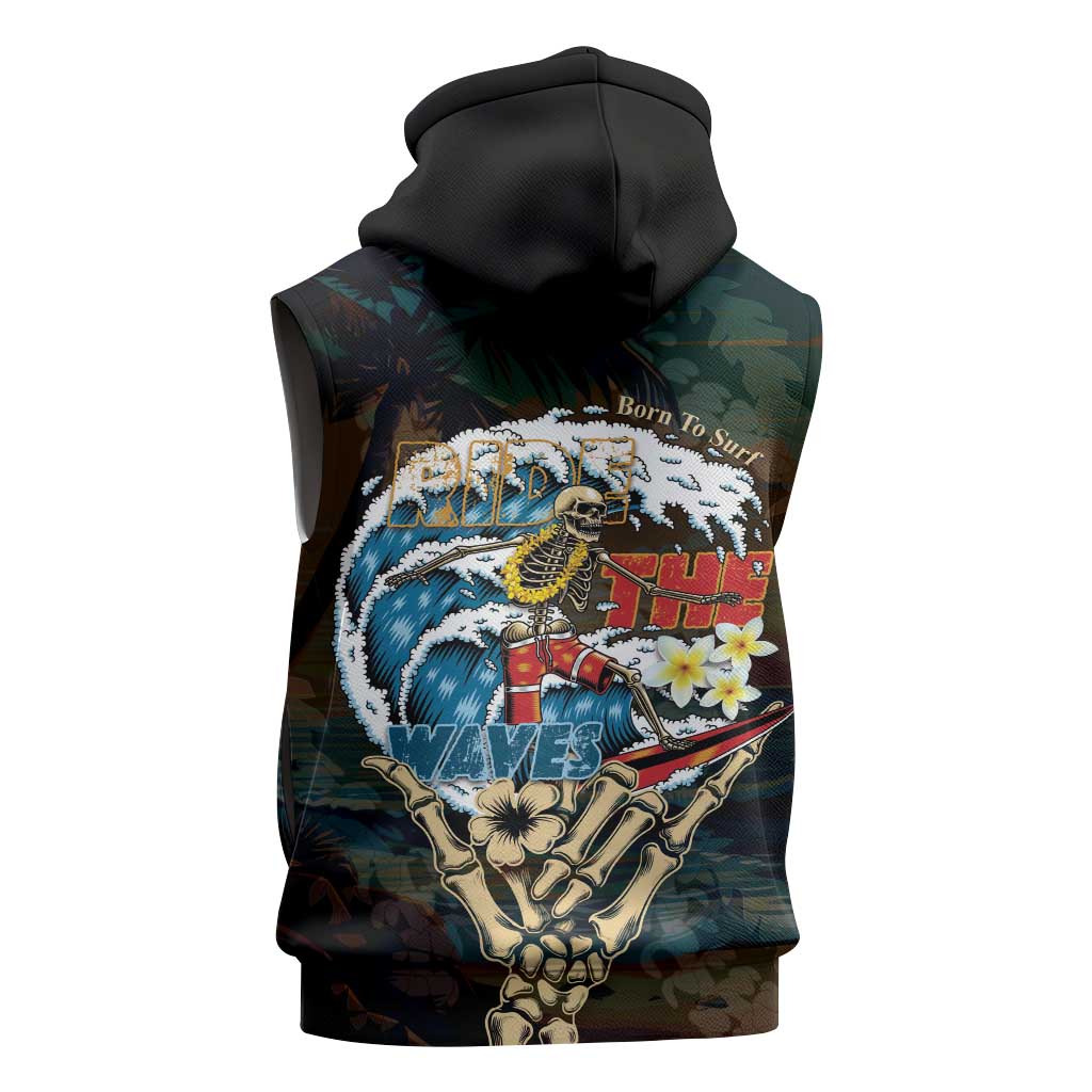 Aloha Hawaii Surfing Skull Sleeveless Zip Hoodie Shaka Skeleton Ride The Waves - Wonder Print Shop