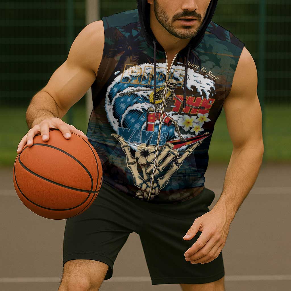 Aloha Hawaii Surfing Skull Sleeveless Zip Hoodie Shaka Skeleton Ride The Waves - Wonder Print Shop