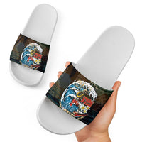 Aloha Hawaii Surfing Skull Slide Sandals Shaka Skeleton Ride The Waves - Wonder Print Shop