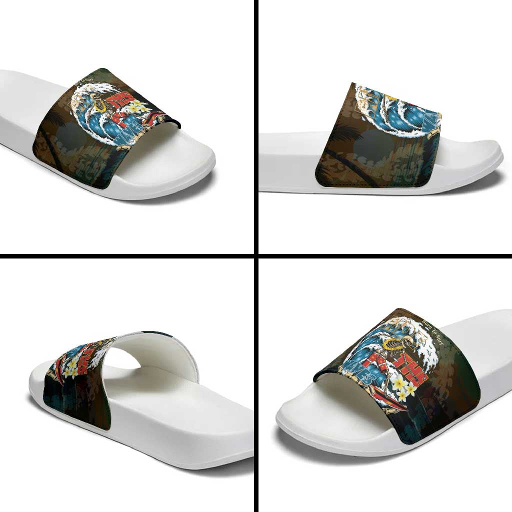 Aloha Hawaii Surfing Skull Slide Sandals Shaka Skeleton Ride The Waves - Wonder Print Shop