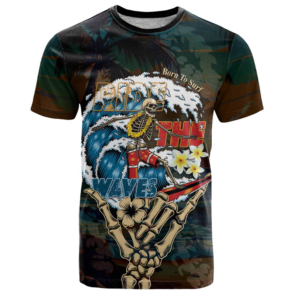 Aloha Hawaii Surfing Skull T Shirt Shaka Skeleton Ride The Waves - Wonder Print Shop