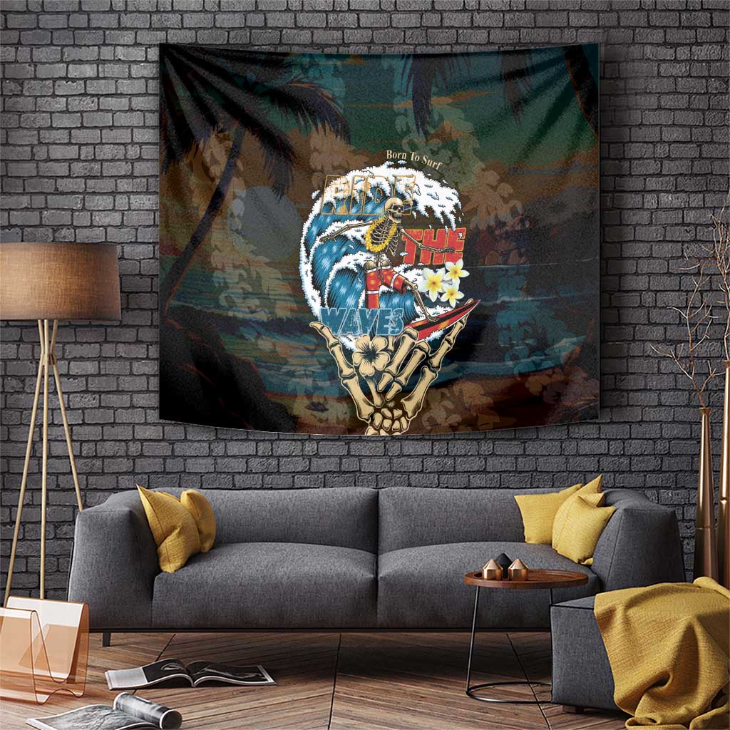 Aloha Hawaii Surfing Skull Tapestry Shaka Skeleton Ride The Waves - Wonder Print Shop
