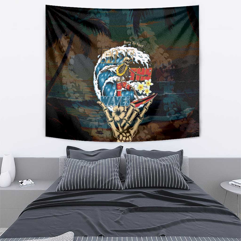 Aloha Hawaii Surfing Skull Tapestry Shaka Skeleton Ride The Waves - Wonder Print Shop