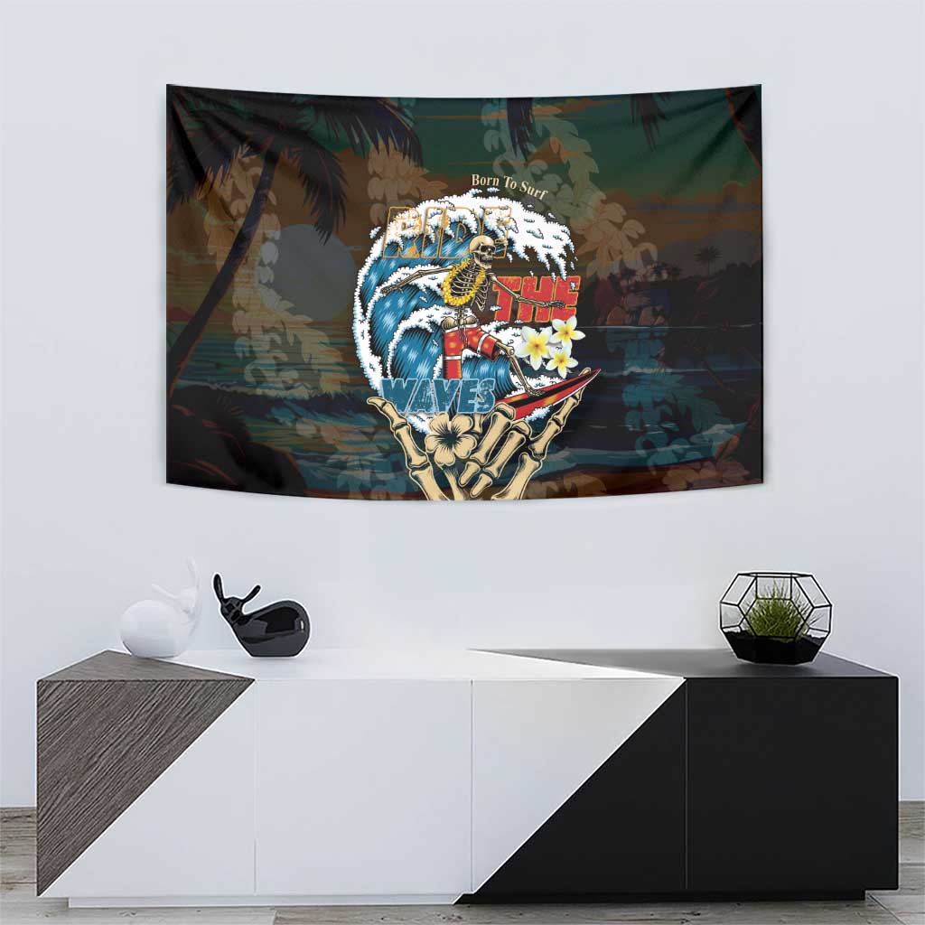 Aloha Hawaii Surfing Skull Tapestry Shaka Skeleton Ride The Waves - Wonder Print Shop