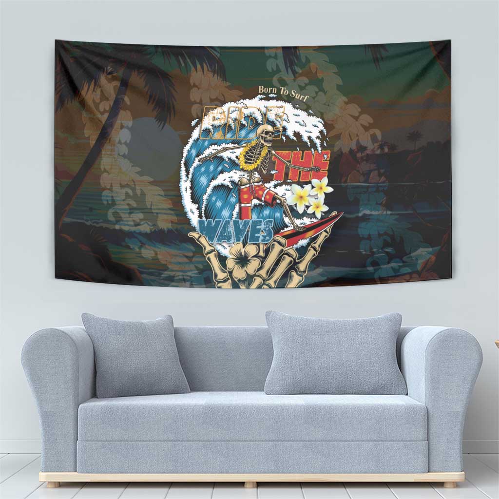 Aloha Hawaii Surfing Skull Tapestry Shaka Skeleton Ride The Waves - Wonder Print Shop