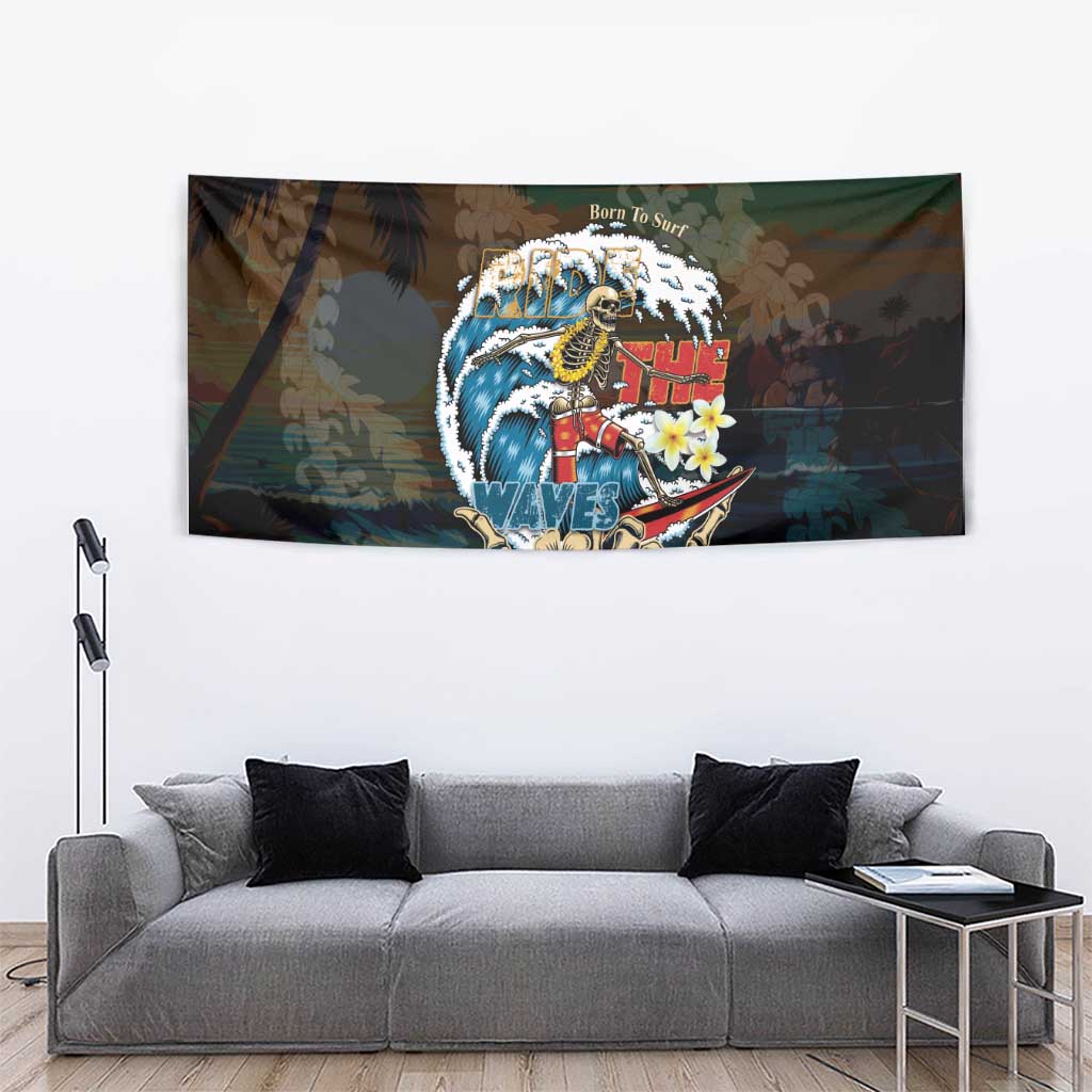 Aloha Hawaii Surfing Skull Tapestry Shaka Skeleton Ride The Waves - Wonder Print Shop