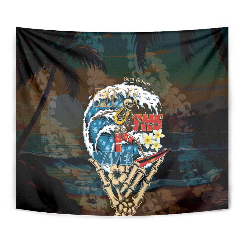 Aloha Hawaii Surfing Skull Tapestry Shaka Skeleton Ride The Waves - Wonder Print Shop