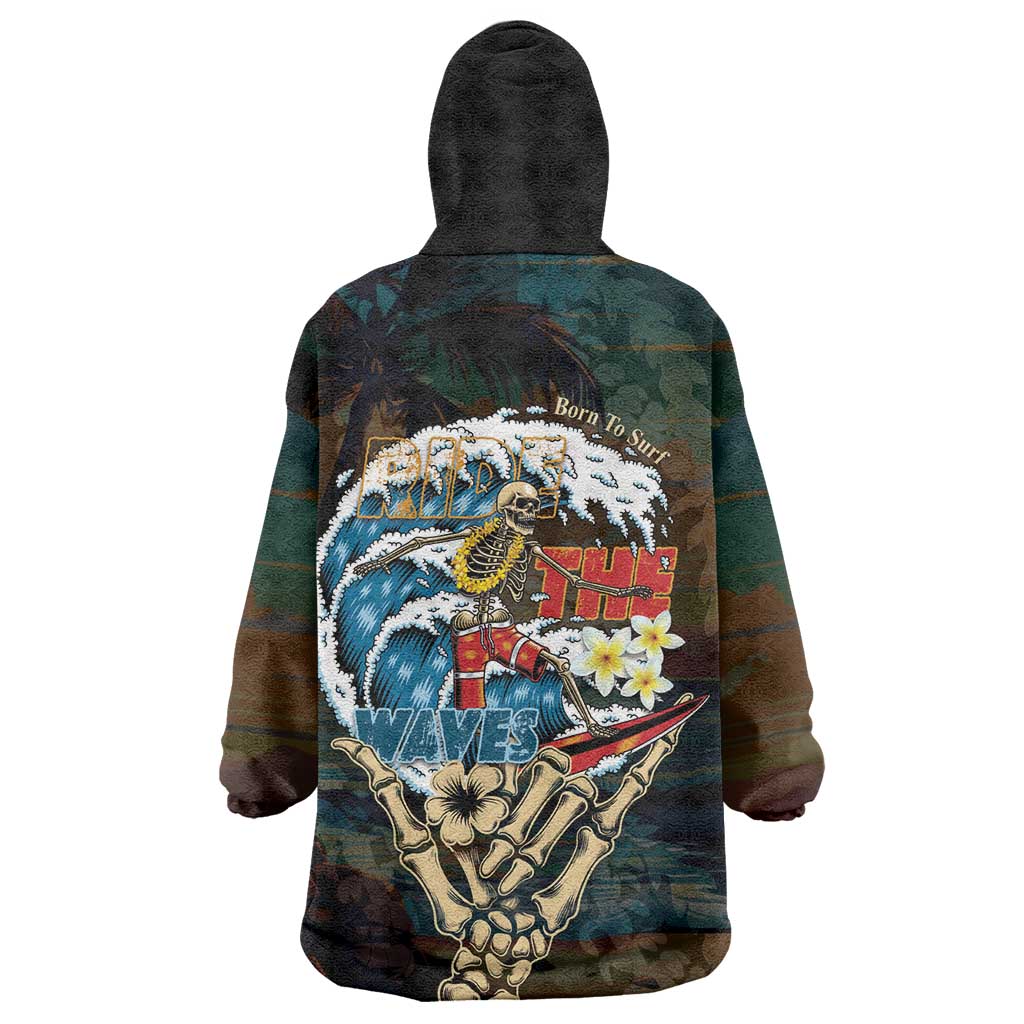 Aloha Hawaii Surfing Skull Wearable Blanket Hoodie Shaka Skeleton Ride The Waves - Wonder Print Shop