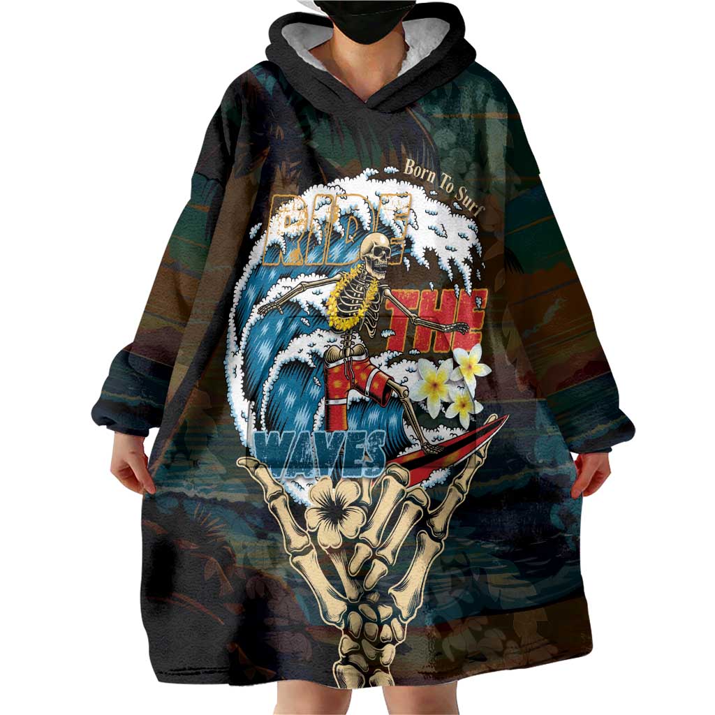 Aloha Hawaii Surfing Skull Wearable Blanket Hoodie Shaka Skeleton Ride The Waves - Wonder Print Shop
