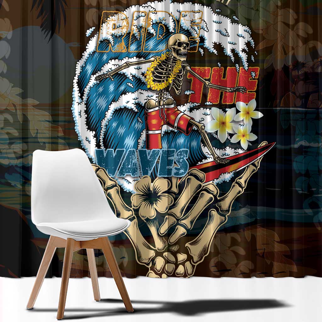 Aloha Hawaii Surfing Skull Window Curtain Shaka Skeleton Ride The Waves - Wonder Print Shop