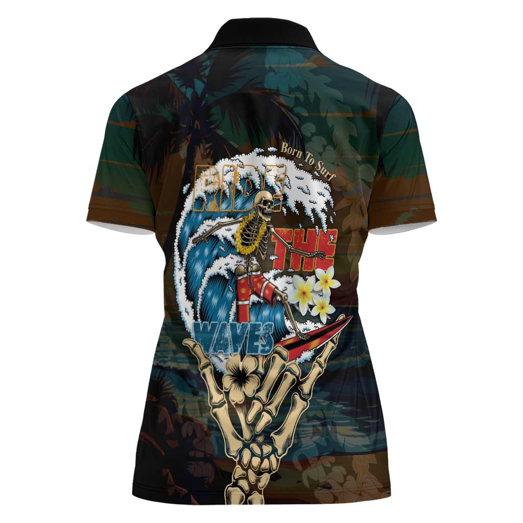 Aloha Hawaii Surfing Skull Women Polo Shirt Shaka Skeleton Ride The Waves - Wonder Print Shop