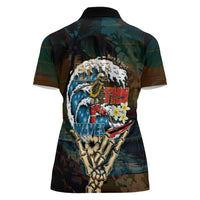 Aloha Hawaii Surfing Skull Women Polo Shirt Shaka Skeleton Ride The Waves - Wonder Print Shop