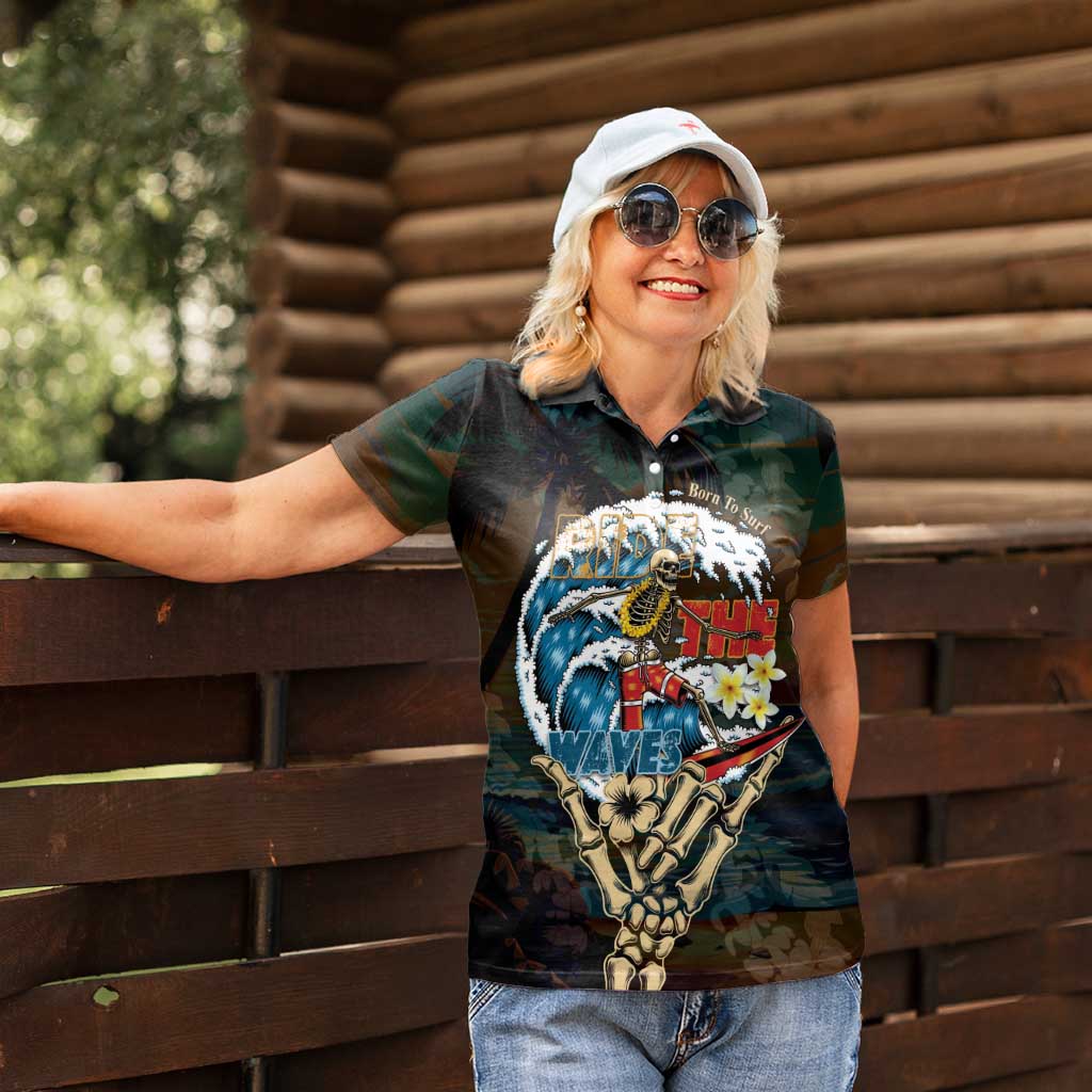 Aloha Hawaii Surfing Skull Women Polo Shirt Shaka Skeleton Ride The Waves - Wonder Print Shop
