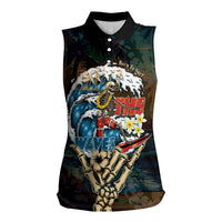 Aloha Hawaii Surfing Skull Women Sleeveless Polo Shirt Shaka Skeleton Ride The Waves - Wonder Print Shop