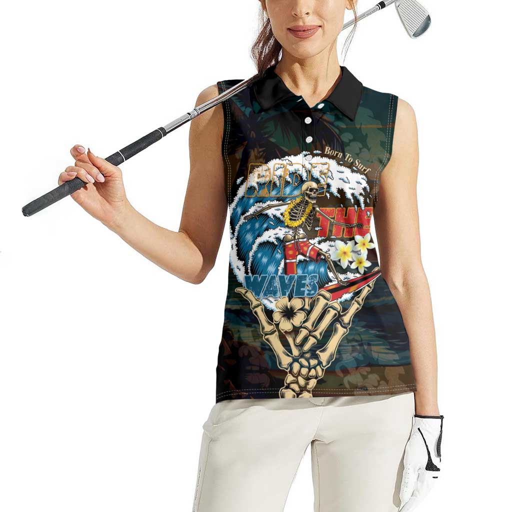 Aloha Hawaii Surfing Skull Women Sleeveless Polo Shirt Shaka Skeleton Ride The Waves - Wonder Print Shop