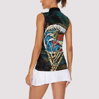 Aloha Hawaii Surfing Skull Women Sleeveless Polo Shirt Shaka Skeleton Ride The Waves - Wonder Print Shop