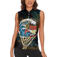 Aloha Hawaii Surfing Skull Women Sleeveless Polo Shirt Shaka Skeleton Ride The Waves - Wonder Print Shop