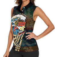 Aloha Hawaii Surfing Skull Women Sleeveless Polo Shirt Shaka Skeleton Ride The Waves - Wonder Print Shop