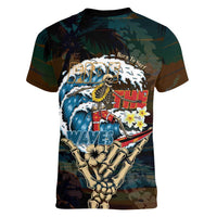 Aloha Hawaii Surfing Skull Women V-Neck T-Shirt Shaka Skeleton Ride The Waves - Wonder Print Shop