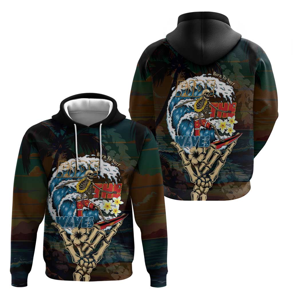 Aloha Hawaii Surfing Skull Zip Hoodie Shaka Skeleton Ride The Waves - Wonder Print Shop
