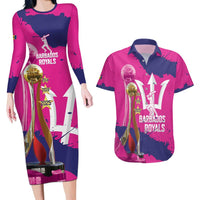 Barbados Royals Cricket Custom Couples Matching Long Sleeve Bodycon Dress and Hawaiian Shirt 3rd Champions Trophy Proud - Pink - Wonder Print Shop