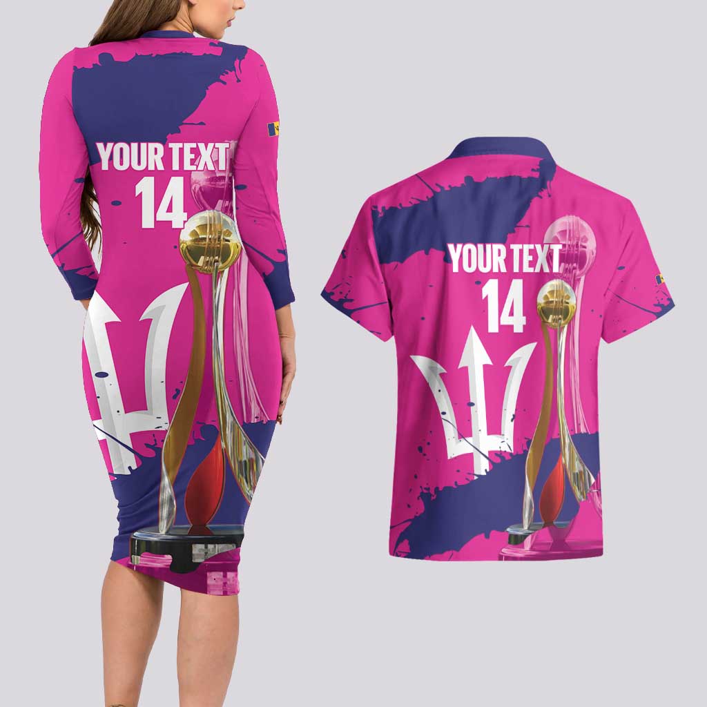 Barbados Royals Cricket Custom Couples Matching Long Sleeve Bodycon Dress and Hawaiian Shirt 3rd Champions Trophy Proud - Pink - Wonder Print Shop