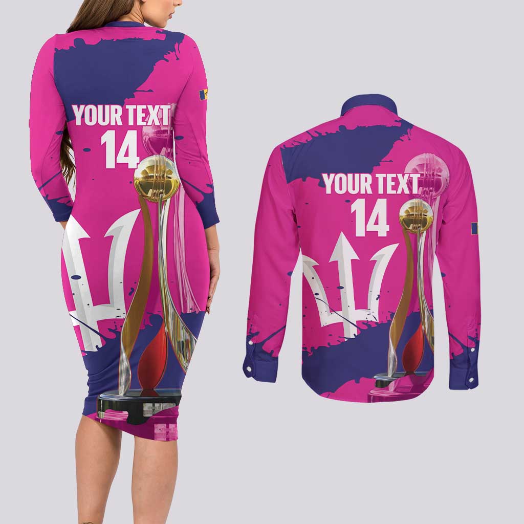 Barbados Royals Cricket Custom Couples Matching Long Sleeve Bodycon Dress and Long Sleeve Button Shirt 3rd Champions Trophy Proud - Pink - Wonder Print Shop