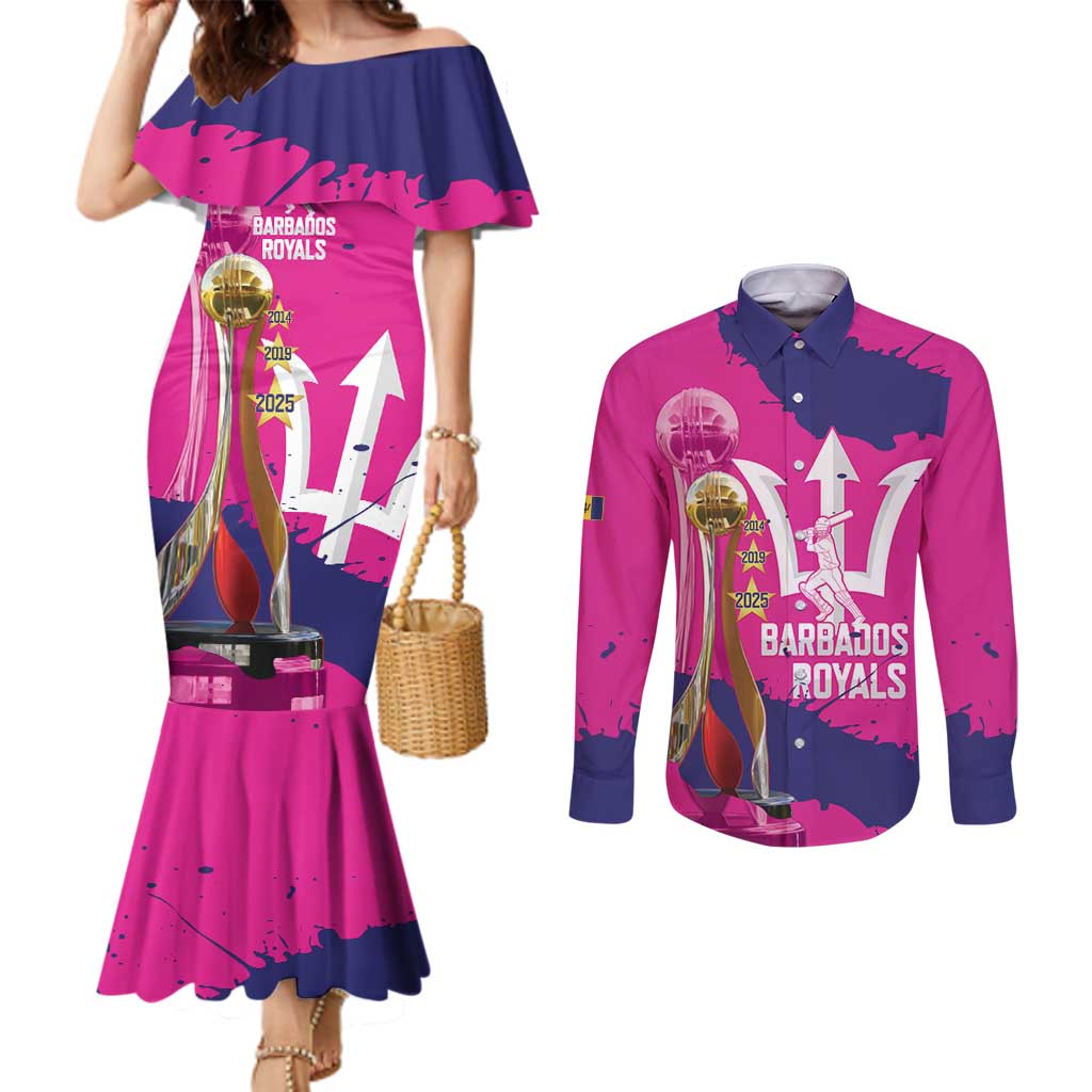 Barbados Royals Cricket Custom Couples Matching Mermaid Dress and Long Sleeve Button Shirt 3rd Champions Trophy Proud - Pink - Wonder Print Shop