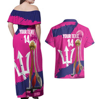 Barbados Royals Cricket Custom Couples Matching Off Shoulder Maxi Dress and Hawaiian Shirt 3rd Champions Trophy Proud - Pink - Wonder Print Shop