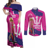 Barbados Royals Cricket Custom Couples Matching Off Shoulder Maxi Dress and Long Sleeve Button Shirt 3rd Champions Trophy Proud - Pink - Wonder Print Shop