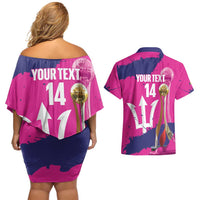 Barbados Royals Cricket Custom Couples Matching Off Shoulder Short Dress and Hawaiian Shirt 3rd Champions Trophy Proud - Pink - Wonder Print Shop