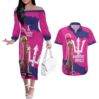 Barbados Royals Cricket Custom Couples Matching Off The Shoulder Long Sleeve Dress and Hawaiian Shirt 3rd Champions Trophy Proud - Pink - Wonder Print Shop