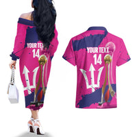 Barbados Royals Cricket Custom Couples Matching Off The Shoulder Long Sleeve Dress and Hawaiian Shirt 3rd Champions Trophy Proud - Pink - Wonder Print Shop