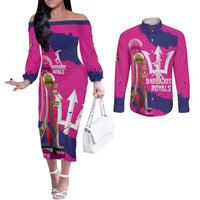 Barbados Royals Cricket Custom Couples Matching Off The Shoulder Long Sleeve Dress and Long Sleeve Button Shirt 3rd Champions Trophy Proud - Pink - Wonder Print Shop