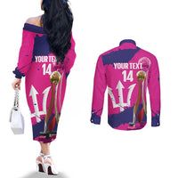 Barbados Royals Cricket Custom Couples Matching Off The Shoulder Long Sleeve Dress and Long Sleeve Button Shirt 3rd Champions Trophy Proud - Pink - Wonder Print Shop