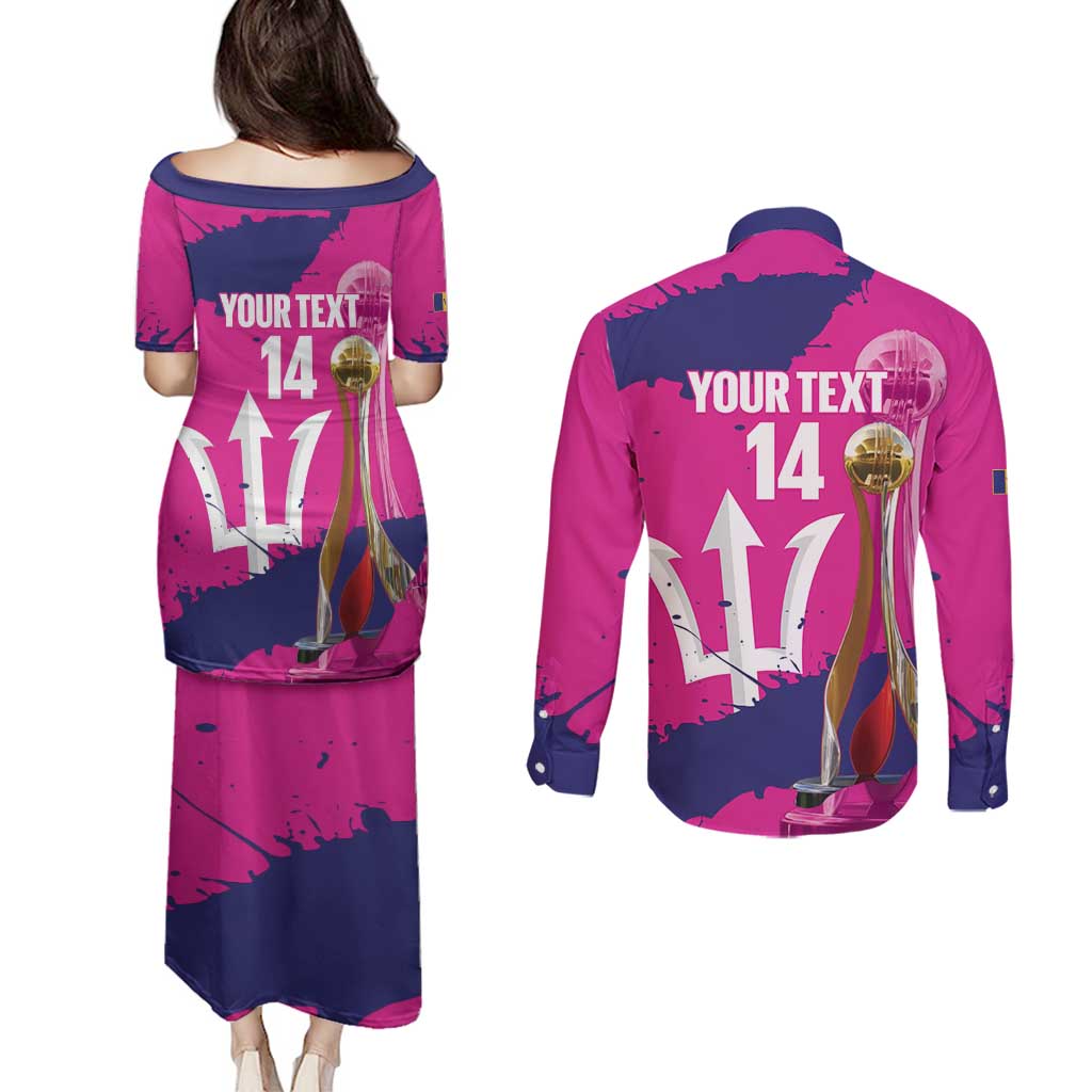Barbados Royals Cricket Custom Couples Matching Puletasi and Long Sleeve Button Shirt 3rd Champions Trophy Proud - Pink - Wonder Print Shop
