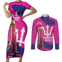 Barbados Royals Cricket Custom Couples Matching Short Sleeve Bodycon Dress and Long Sleeve Button Shirt 3rd Champions Trophy Proud - Pink - Wonder Print Shop