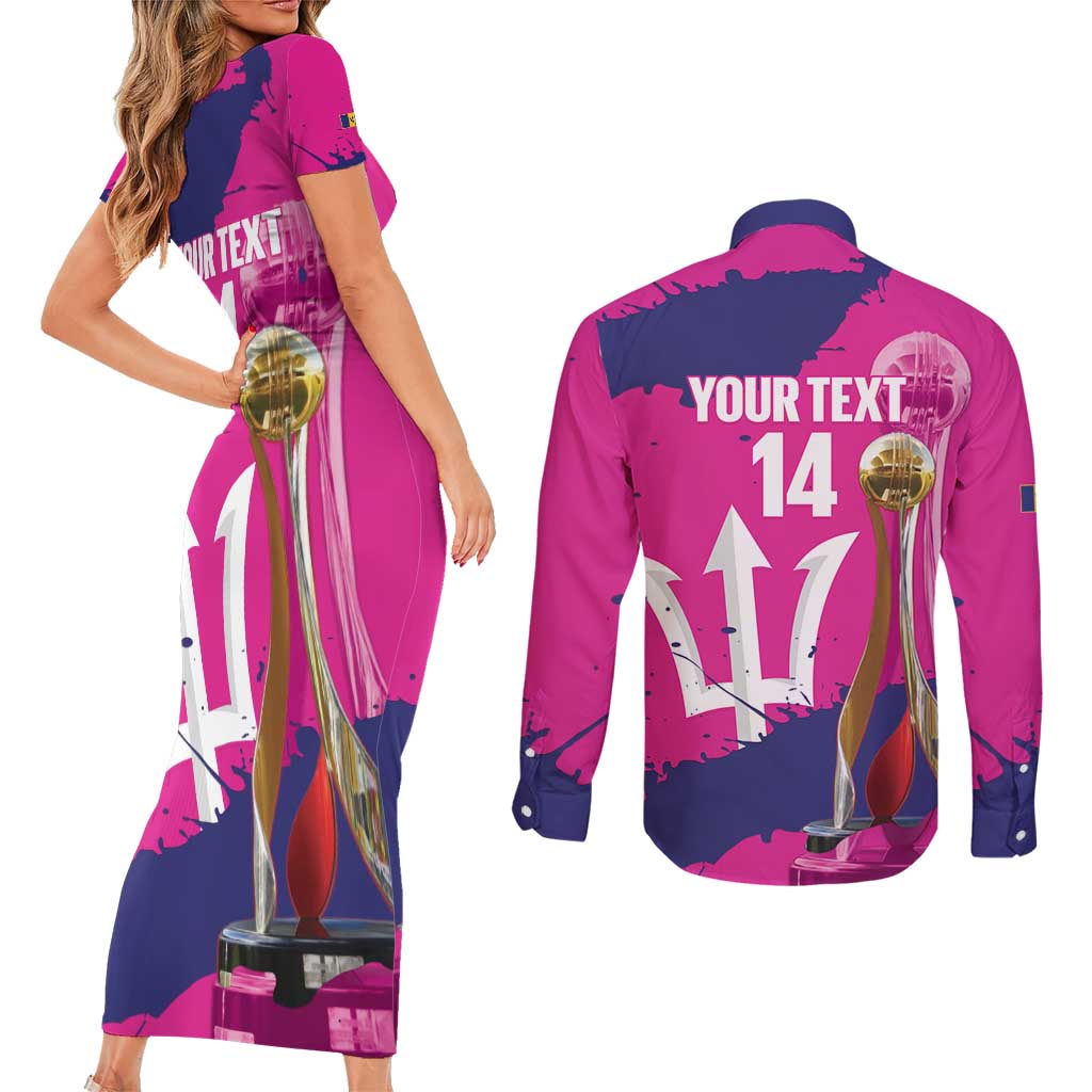 Barbados Royals Cricket Custom Couples Matching Short Sleeve Bodycon Dress and Long Sleeve Button Shirt 3rd Champions Trophy Proud - Pink - Wonder Print Shop