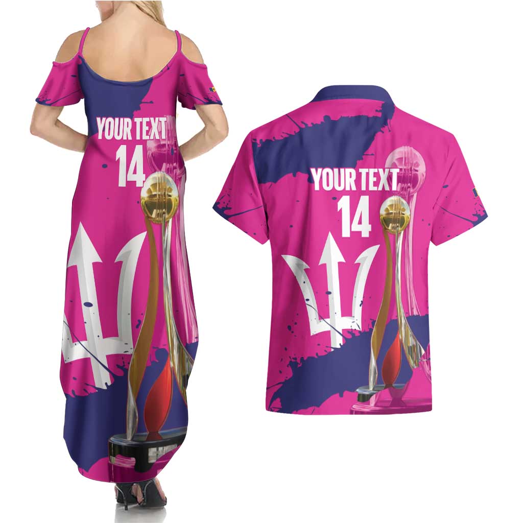 Barbados Royals Cricket Custom Couples Matching Summer Maxi Dress and Hawaiian Shirt 3rd Champions Trophy Proud - Pink - Wonder Print Shop