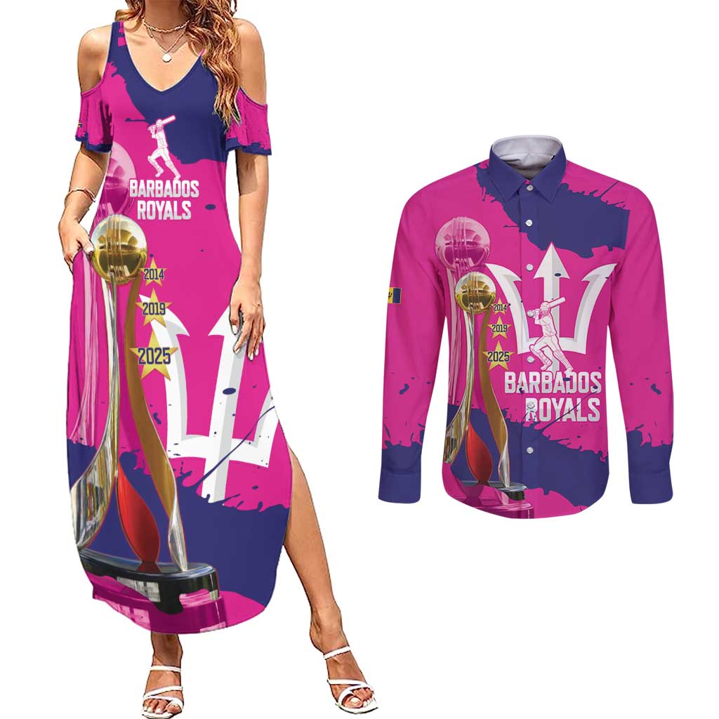 Barbados Royals Cricket Custom Couples Matching Summer Maxi Dress and Long Sleeve Button Shirt 3rd Champions Trophy Proud - Pink - Wonder Print Shop