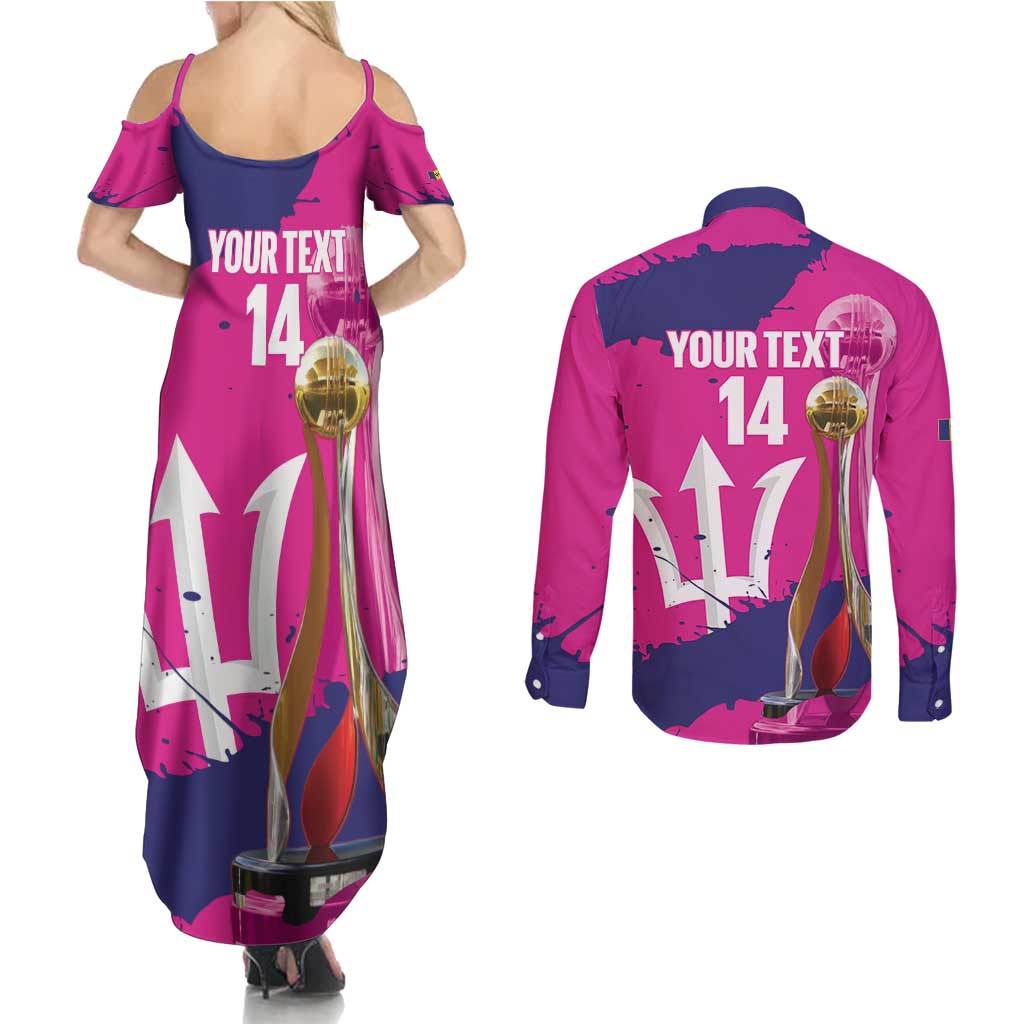 Barbados Royals Cricket Custom Couples Matching Summer Maxi Dress and Long Sleeve Button Shirt 3rd Champions Trophy Proud - Pink - Wonder Print Shop