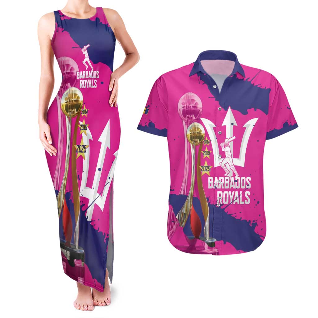 Barbados Royals Cricket Custom Couples Matching Tank Maxi Dress and Hawaiian Shirt 3rd Champions Trophy Proud - Pink - Wonder Print Shop