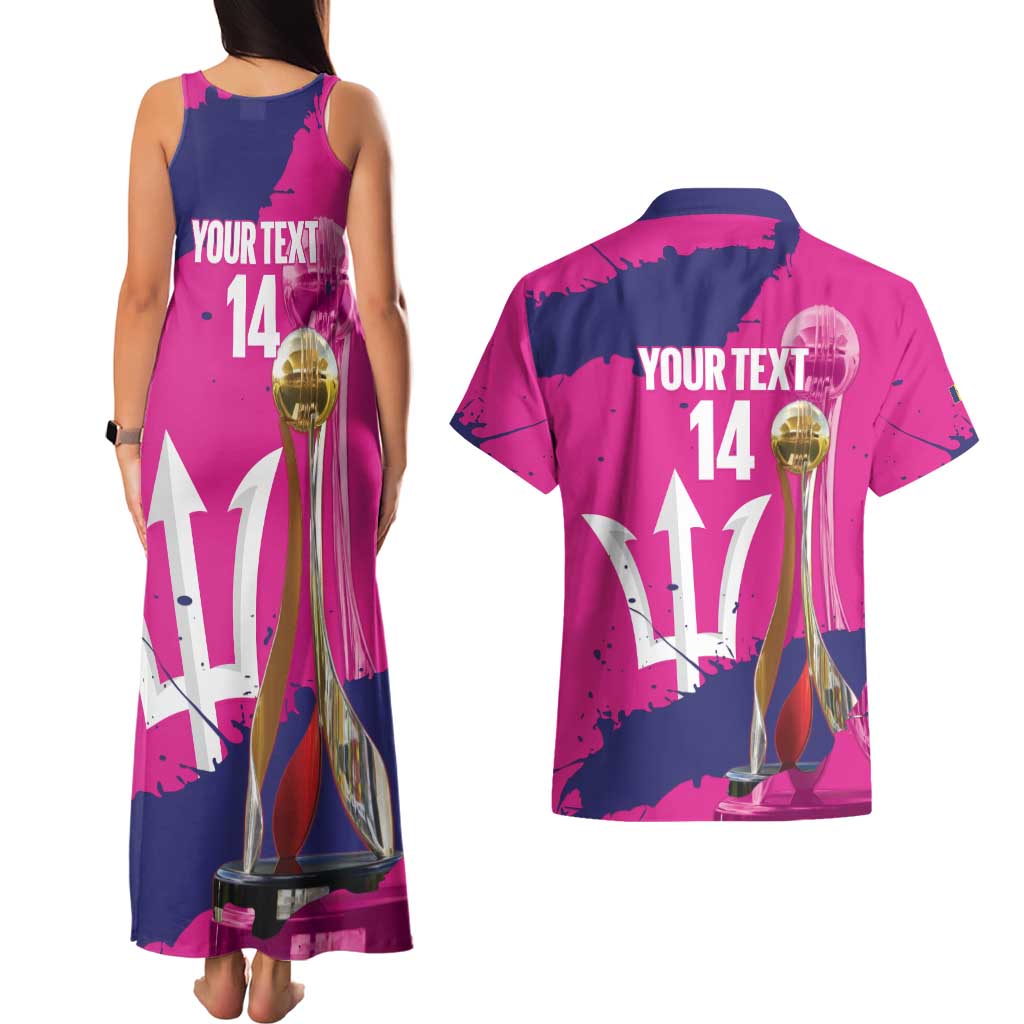 Barbados Royals Cricket Custom Couples Matching Tank Maxi Dress and Hawaiian Shirt 3rd Champions Trophy Proud - Pink - Wonder Print Shop