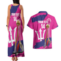 Barbados Royals Cricket Custom Couples Matching Tank Maxi Dress and Hawaiian Shirt 3rd Champions Trophy Proud - Pink - Wonder Print Shop
