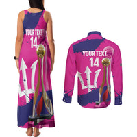 Barbados Royals Cricket Custom Couples Matching Tank Maxi Dress and Long Sleeve Button Shirt 3rd Champions Trophy Proud - Pink - Wonder Print Shop