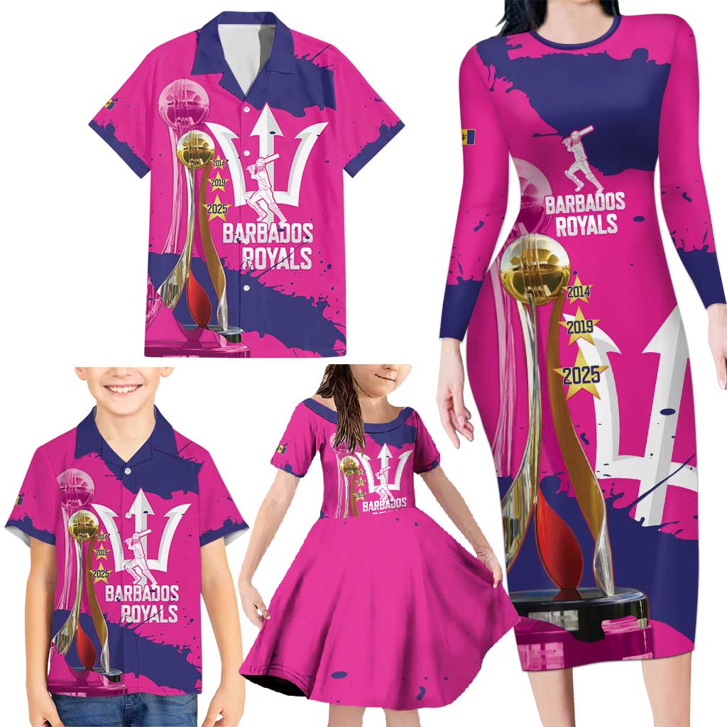 Barbados Royals Cricket Custom Family Matching Long Sleeve Bodycon Dress and Hawaiian Shirt 3rd Champions Trophy Proud - Pink - Wonder Print Shop